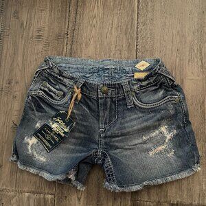 NWT Stitch's Women's The Chekore Distressed Denim Shorts Twist Size 26